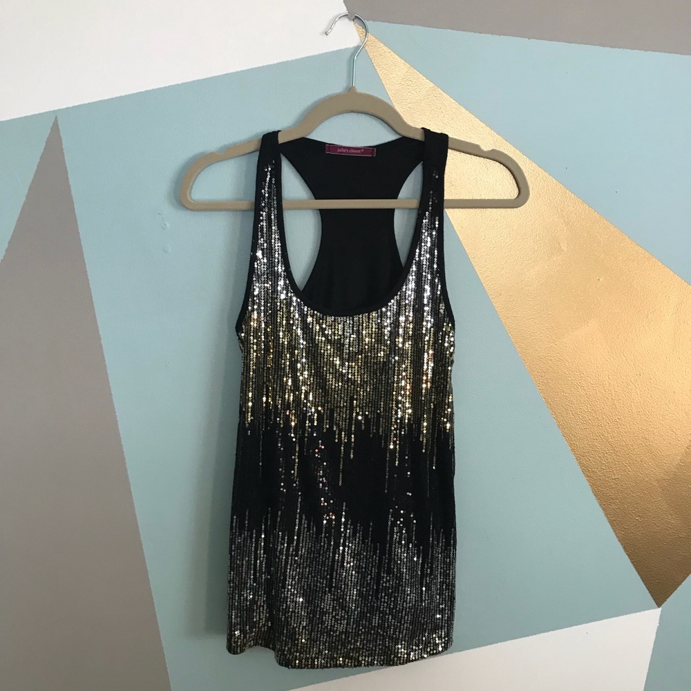Black sliver and gold sequin top